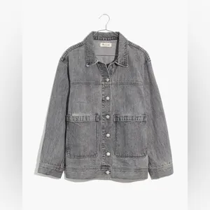 Madewell Denim Patch Pocket Trucker Jacket in Noll Wash Gray Small thumbnail 3