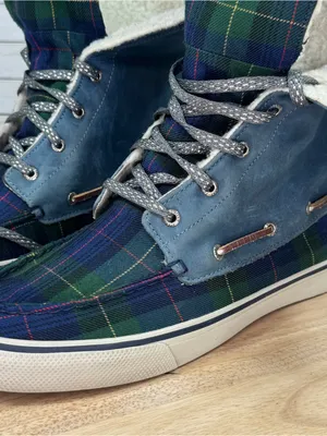 Sperry Tartan Plaid Fleece Lined Fold Over Boots Blue Green Women 11 Preppy thumbnail 10