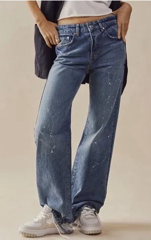 FREE PEOPLE x We The Free Paint Splatter, Distressed Hem Jeans - Size 30 thumbnail 1
