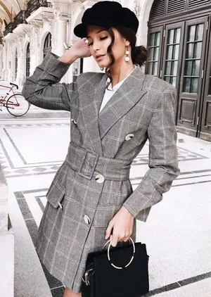 Zara Checked Dress Blazer Coat Jacket Fabric Belted Size S NEW thumbnail 5