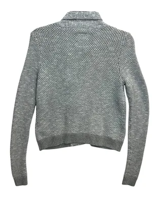 Hollister Women’s Small Gray Asymmetrical Zip Rabbit Hair Knit Cardigan Y2K thumbnail 4