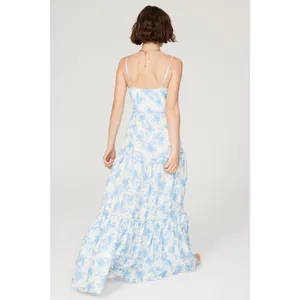LoveShackFancy Women's White Blue Floral Garnita Floral Tiered Maxi Dress Size 0 thumbnail 3