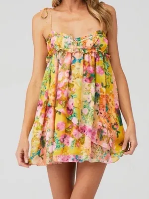 For Love & Lemons Yellow Floral Mini Dress thumbnail 1