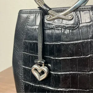 Brighton Corazon Black Croc Embossed Leather Heart Handle Small Bucket Handbag thumbnail 7