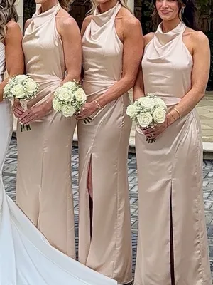 Bella Bridesmaids Dessy Group Cowl Neck Bridesmaid Dress in Champagne thumbnail 4