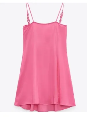 Zara Pink Satin Mini Slip Dress Size Small thumbnail 5