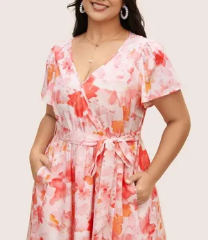 Watercolor Floral Ruffles Asymmetrical Hem Dress thumbnail 4