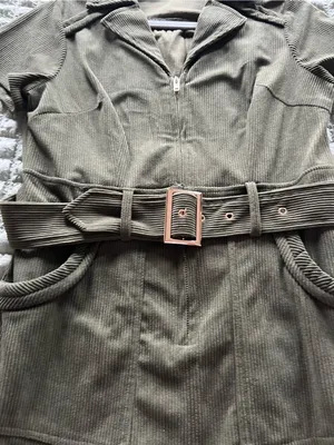 Amazon Olive Green Short Sleeve Belted Knit Dress with Zip thumbnail 4