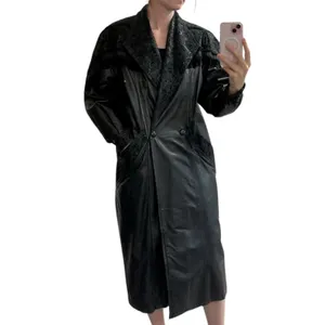 Wilson’s Leather Vintage 80s Women's Genuine Leather Long Trench Coat in Black - Size S thumbnail 4