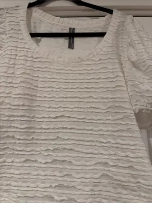Anthropologie white Textured Puff-Sleeve Scoop Top‎ medium thumbnail 3