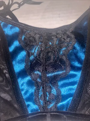 Blue Satin Garter Belt with Black Lace Trim S Coquette Girl Pinup Feminine Rave thumbnail 3