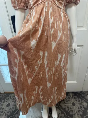 Mirth 100%cotton Rust Tie-Dye Midi Dress with Puff Sleeves size medium thumbnail 5