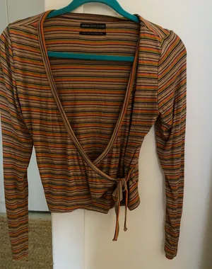 Urban Outfitters Long Sleeve Striped Wrap Top thumbnail 1