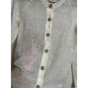 L.L.Bean Mohair Cardigan Sweater Fuzzy Sheer Halo Knit Ivory Womans XS thumbnail 7
