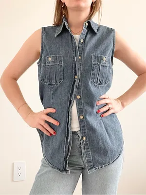 Vintage At Last Denim Button-Front Sleeveless Top thumbnail 2
