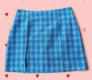 Source Unknown Blue and white plaid mini skirt thumbnail 1