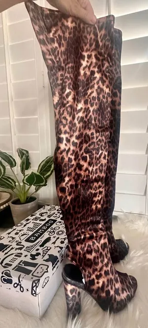 NIB: Bamboo leopard‎ print; over the knee; heels; open toe thumbnail 1