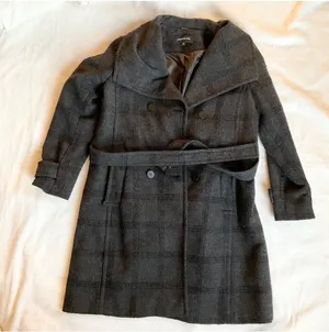 JONES NEW YORK women plaid wool gray black coat SZ12 bust42 thumbnail 1