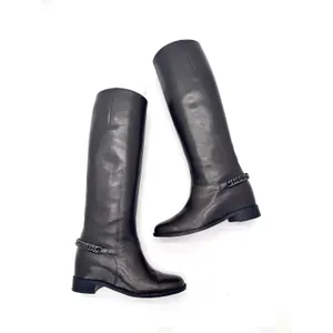 Christian Louboutin Cate Dark Brown Leather Riding Boots Chain Link EU 36 thumbnail 2
