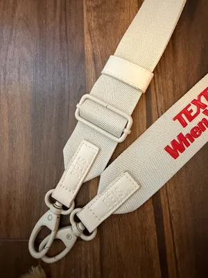 BEIS Lonely Ghost “Text Me When You Land” beige Travel Bag Strap with Red Text thumbnail 6