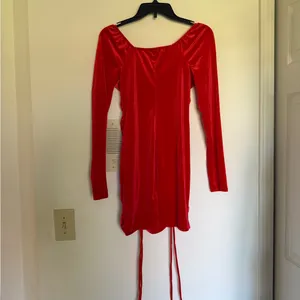 Red Ruched Long Sleeve Mini Dress thumbnail 3