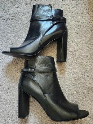 Banana Republic Black Leather Peep-Toe Ankle Booties with Block Heel thumbnail 1