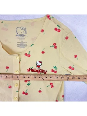 Hello Kitty Cardigan Sz M Yellow Ribbed Baby Doll Cropped Long Sleeve Button up thumbnail 8