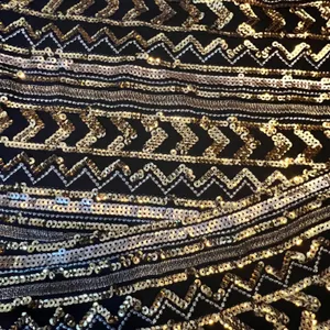 GB Womens‎ Black Gold Silver Sequin Geometric Chevron Wrap Mini Skirt Medium thumbnail 2