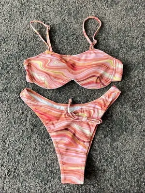 Marble print bikini set pink Size L thumbnail 2