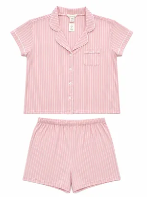 NWT Laura Ashley Pink Striped Oh So Soft Pajama Shorts Set Size Large L coquette thumbnail 1