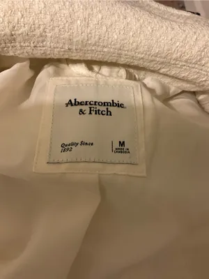Abercrombie &‎ Fitch Cream Textured Boxy Jacket with Patch Pockets thumbnail 3