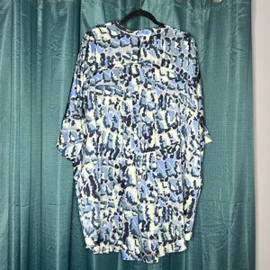 Free People Goddess Blue Floral Oversized Tunic Shirt Dress Boho Cover Up Medium thumbnail 4