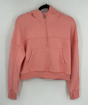 Pink Cropped Quarter Zip Hoodie‎ Fleece Lined Thumbholes Athletic thumbnail 1