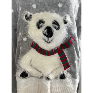 Holiday Time Womens‎ Gray Polar Bear Christmas Sweater M Festive Holiday Outfit thumbnail 2