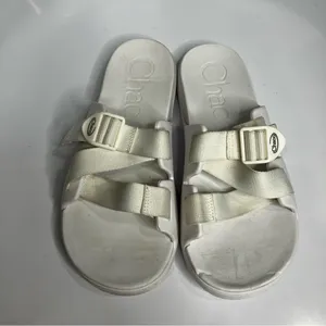 Chaco chillos slides sandals all‎ white size 10 thumbnail 4