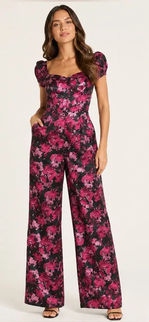 Lulus Floral Off Shoulder Wide Leg Jumpsuit Size L NWT thumbnail 1