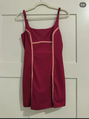Fuchsia Pink Bodycon Mini Dress with Light Pink Piping thumbnail 2