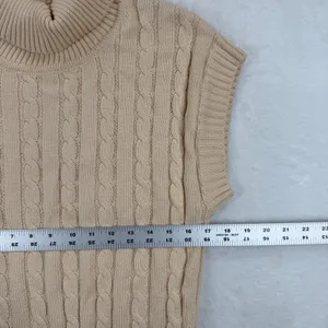 Ellison Beige Cable Knit Turtleneck Sweater Vest RT3382-6 Womens‎ Small thumbnail 3