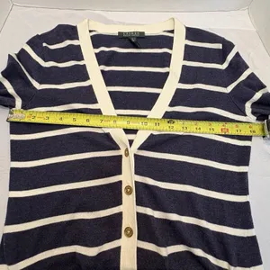 Lauren Ralph Lauren V Neck Navy & White Striped Cardigan Size Small thumbnail 5