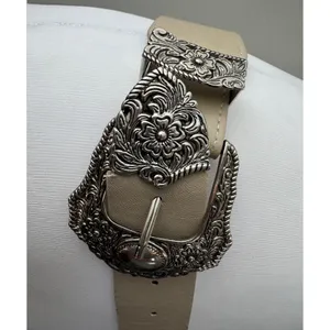 Taupe Double Silver Buckle Elasticized Back Belt thumbnail 6