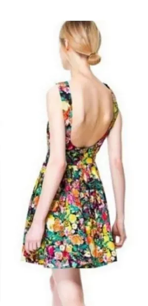 Zara Floral Open Back Skater‎ Dress Size M thumbnail 1