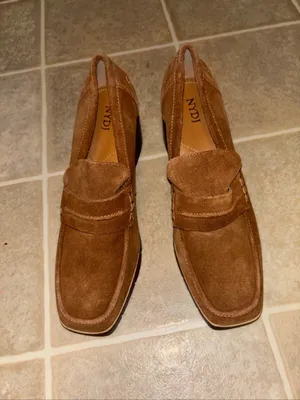 NYDJ Brown Suede Block Heel Penny Leather Loafers thumbnail 2