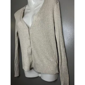 A New Day Sweater Womens Large Beige Metallic Ribbed Button Front Cardigan thumbnail 4