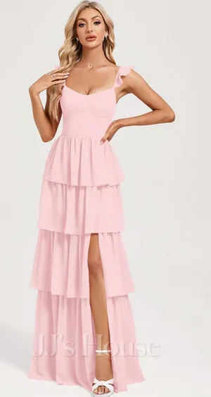 NWT JJs House Josseline Petal Pink Tiered Ruffle Chiffon Dress Bridesmaid Formal thumbnail 1