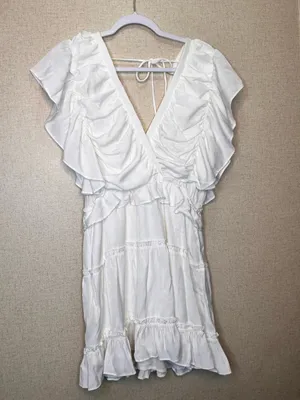 glam White Ruffled Mini Dress Sz M thumbnail 2