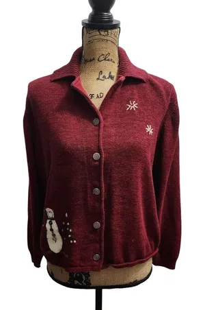 Woolrich Christmas Cardigan Snowman Embroidered Button Up Sweater L‎ thumbnail 1