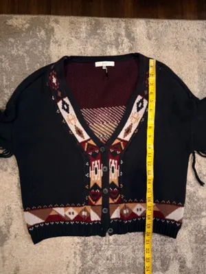 Fate Fringe Cardigan with Burgundy and Tan Accents thumbnail 7