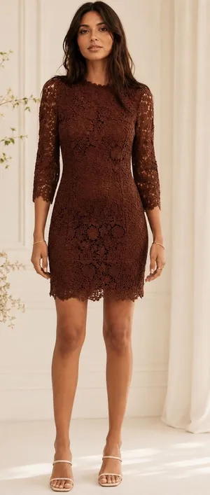 Just Me Women'S 3/4 Sleeve Open Back Floral Crochet Bodycon Mini Dress thumbnail 1