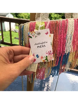 Beaded Multicolor Cream Fringe Bag Viral Beaded Statement Bag Marshall's NWT thumbnail 5