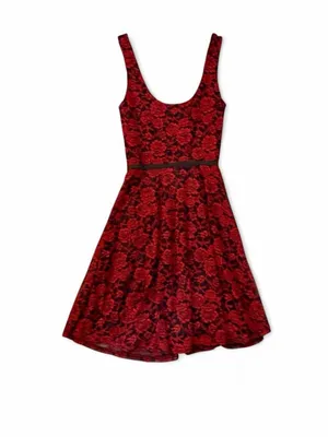 Love Ady Red & Black Damask A-Line Babydoll Dress Sz XS NWT Retail $88 thumbnail 2